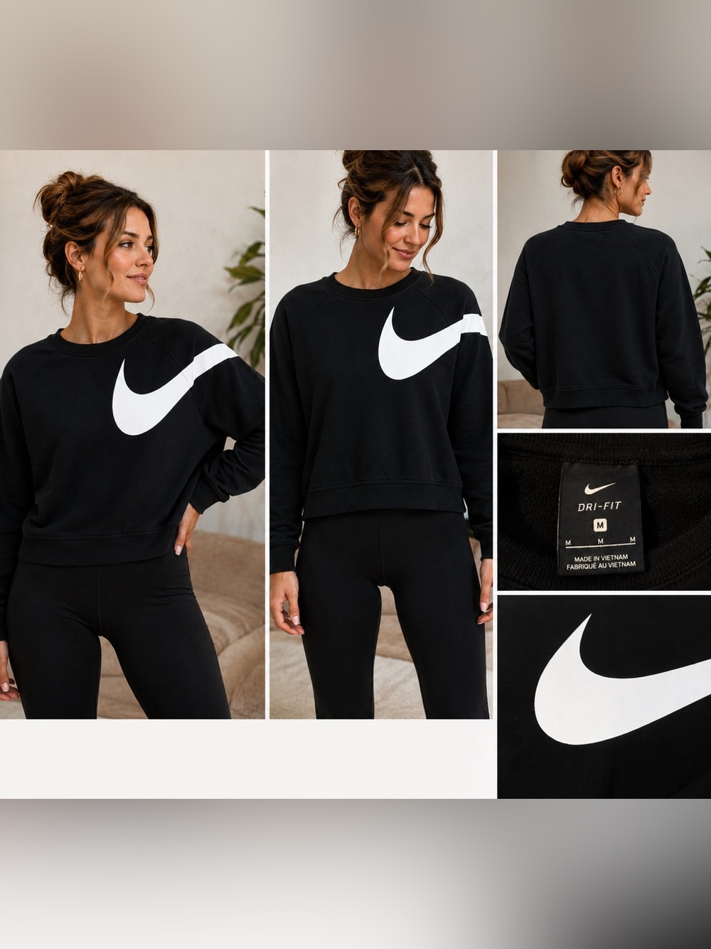 Nike Black Crewneck Sweatshirt with White Swoosh - Women's